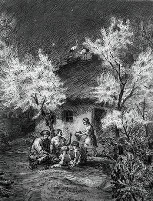 Iлюстрацiя до вiрша Т. Г. Шевченка «Садок вишневий коло хати». Акварель