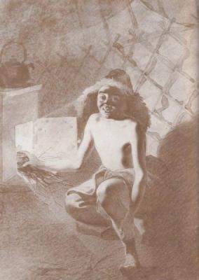 Казахський хлопчик розпалює грубку. 1848-1849 рр.